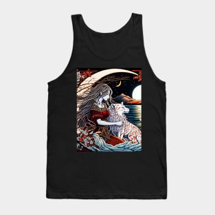 Nighttime by the Lake with a Feline Friend Tank Top